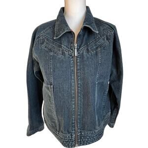 Cabela's Denim Jean Jacket Womens Large Blue Legendary Quality Full Zip Pockets